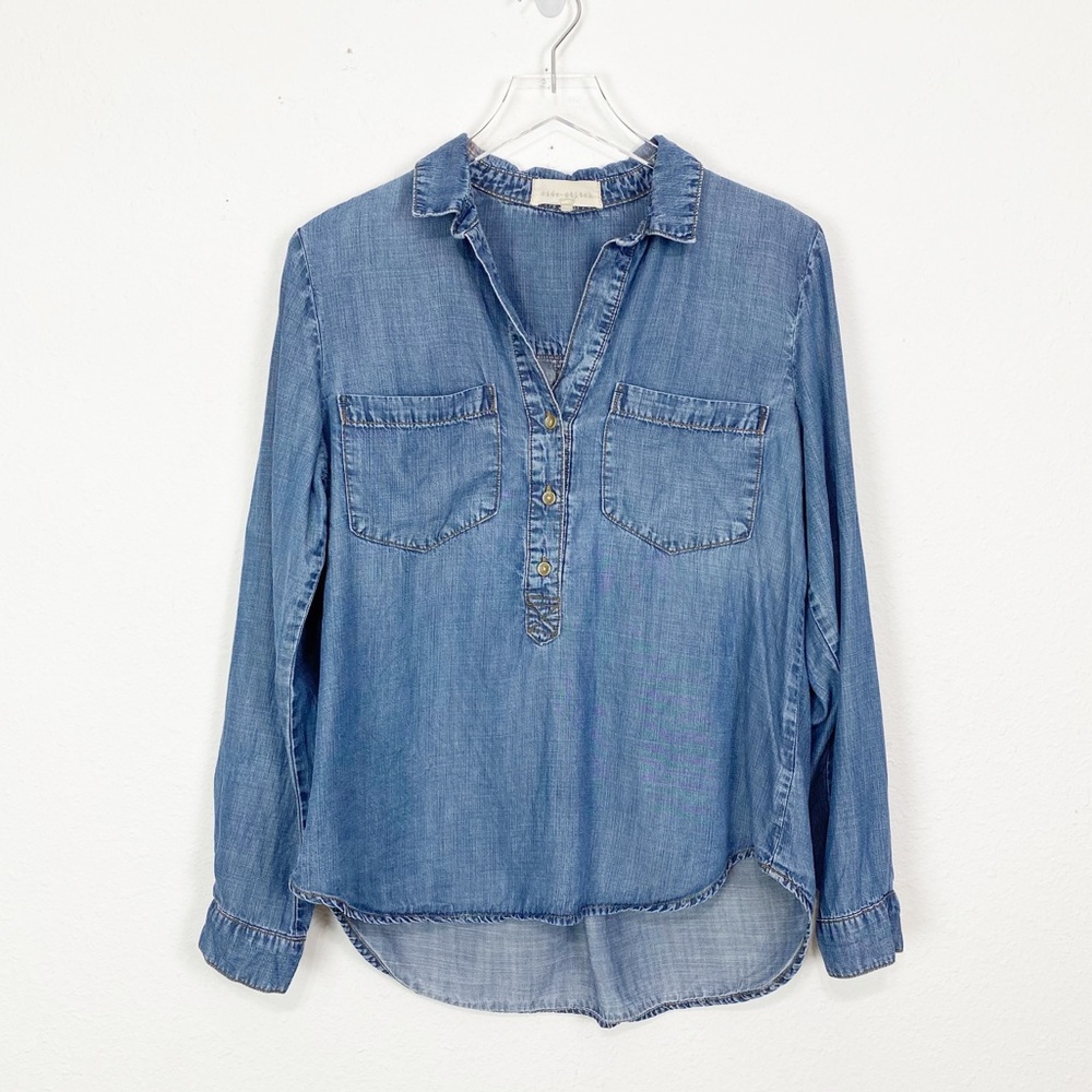 Side Stitch Light Denim Popover Shirt